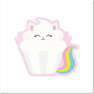 Magical Rainbow Cat Cupcake Posters and Art